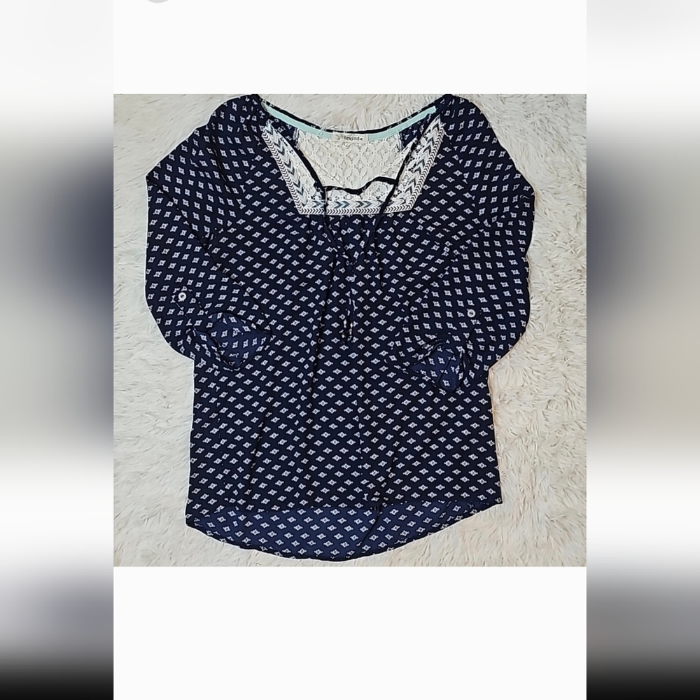 Navy Blue Patterned Women's Top